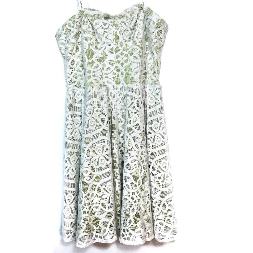 GUESS Los Angeles White & Green Sweetheart‎ Neckline Strapless Dress Size 14